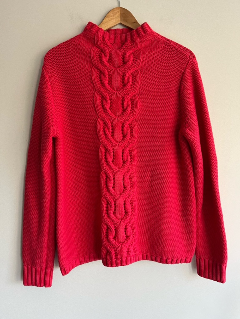 Lord & Taylor Red Cable Knit Mock Neck Sweater Large